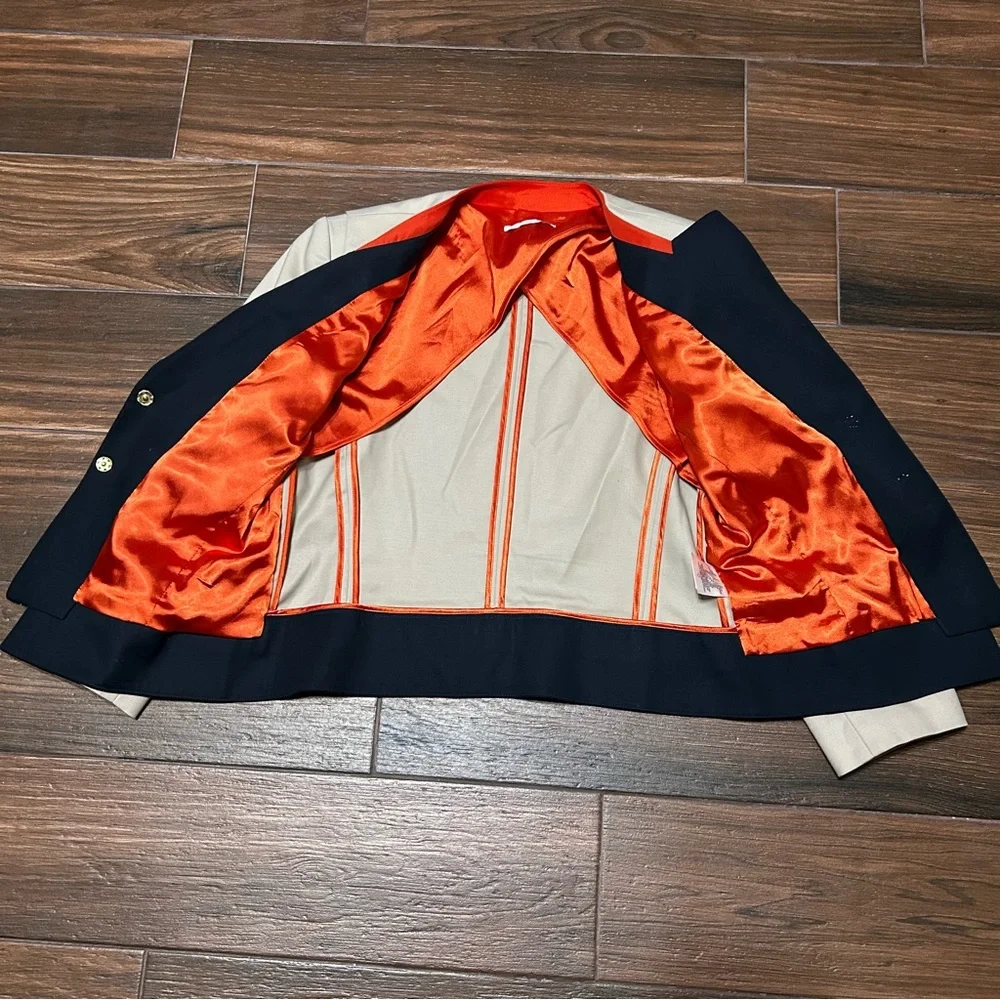 T Tahari Women’s Dress‎ Suit Set Orange Tan Navy 10 Blazer 2 Piece